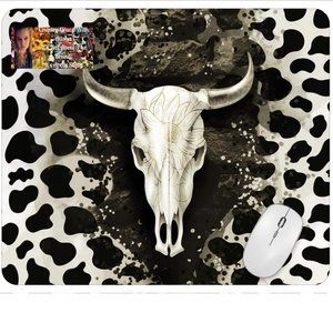 Bull Skull Western Computer Non Slip Custom Mouse Pad Handmade